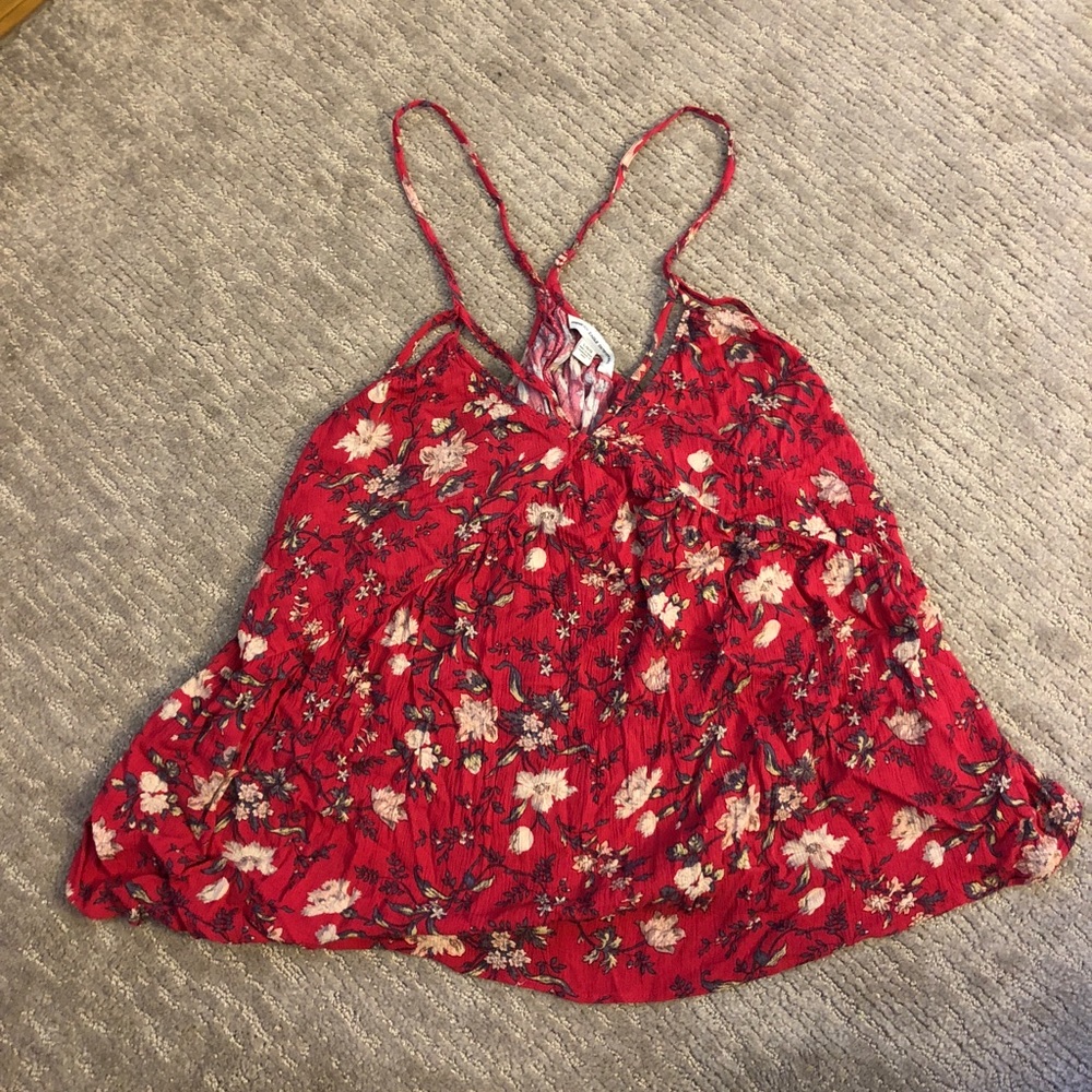 Red floral print American eagle tank